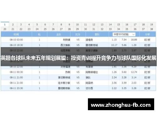 英超各球队未来五年规划展望：投资青训提升竞争力与球队国际化发展